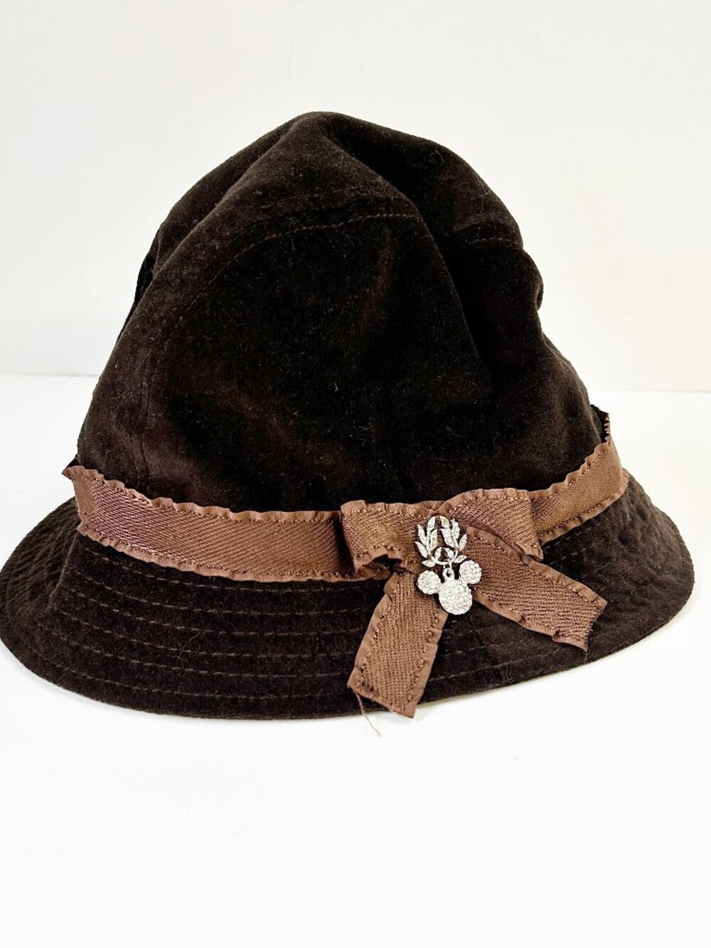Walt Disney World Velour Bucket Hat Adult Brown Velvet Mickey Charm Disneyland